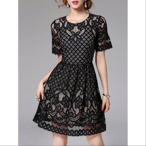 NWT Blue Sky Brand Black Lace Overlay Midi Dress